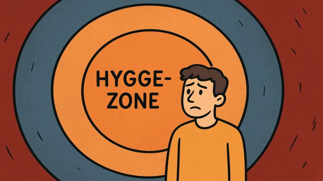 Comic-Figur steht vor einem Kreismodell